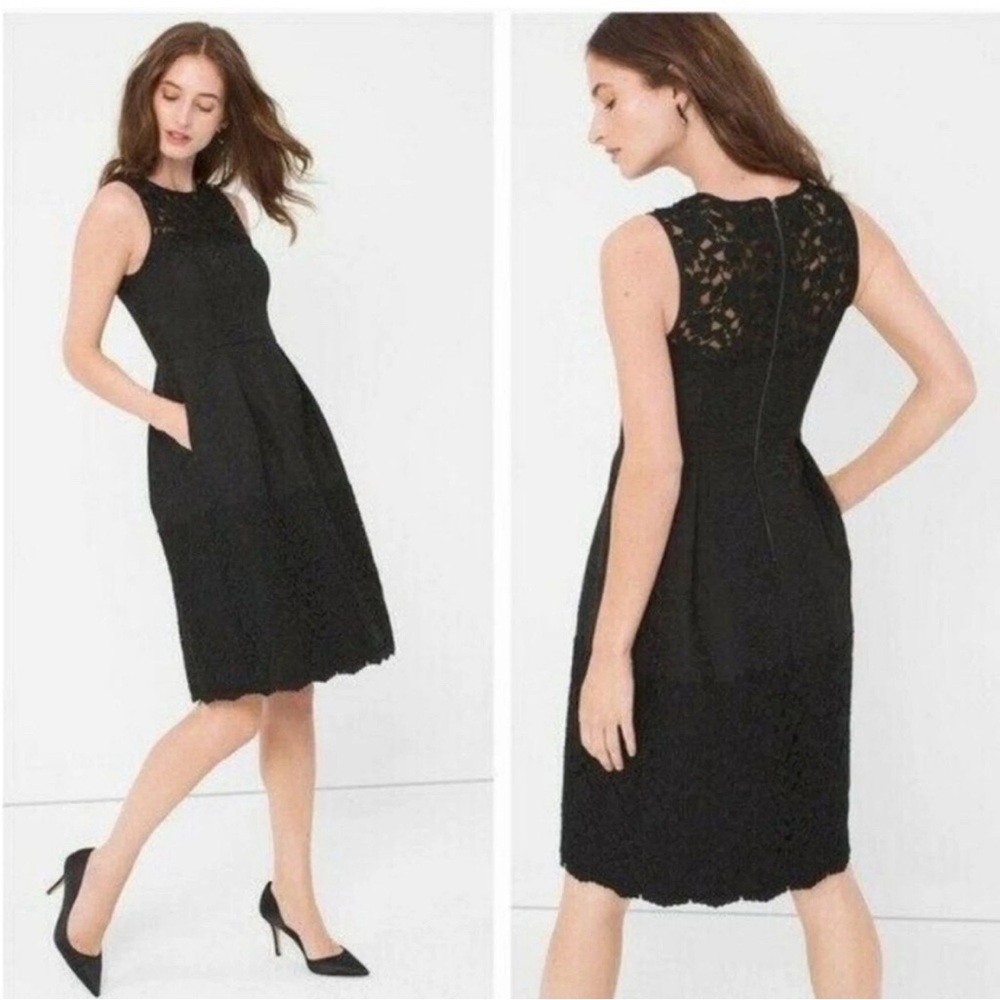 White House Black Market Black Pleated Lace Midi Dress NWT Size 2